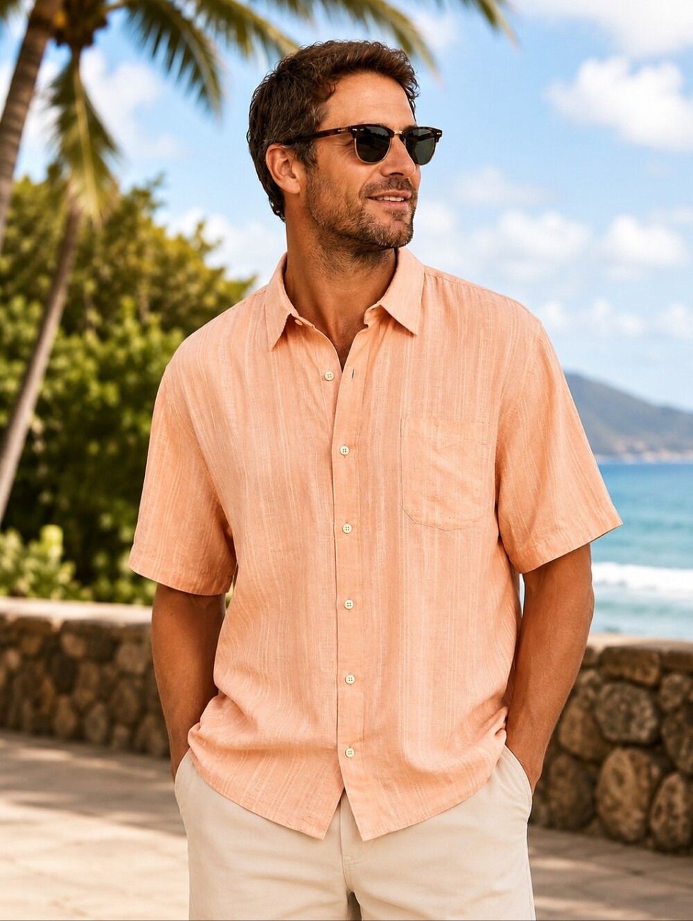Tommy Bahama Peach Short-Sleeve Button-Down Shirt